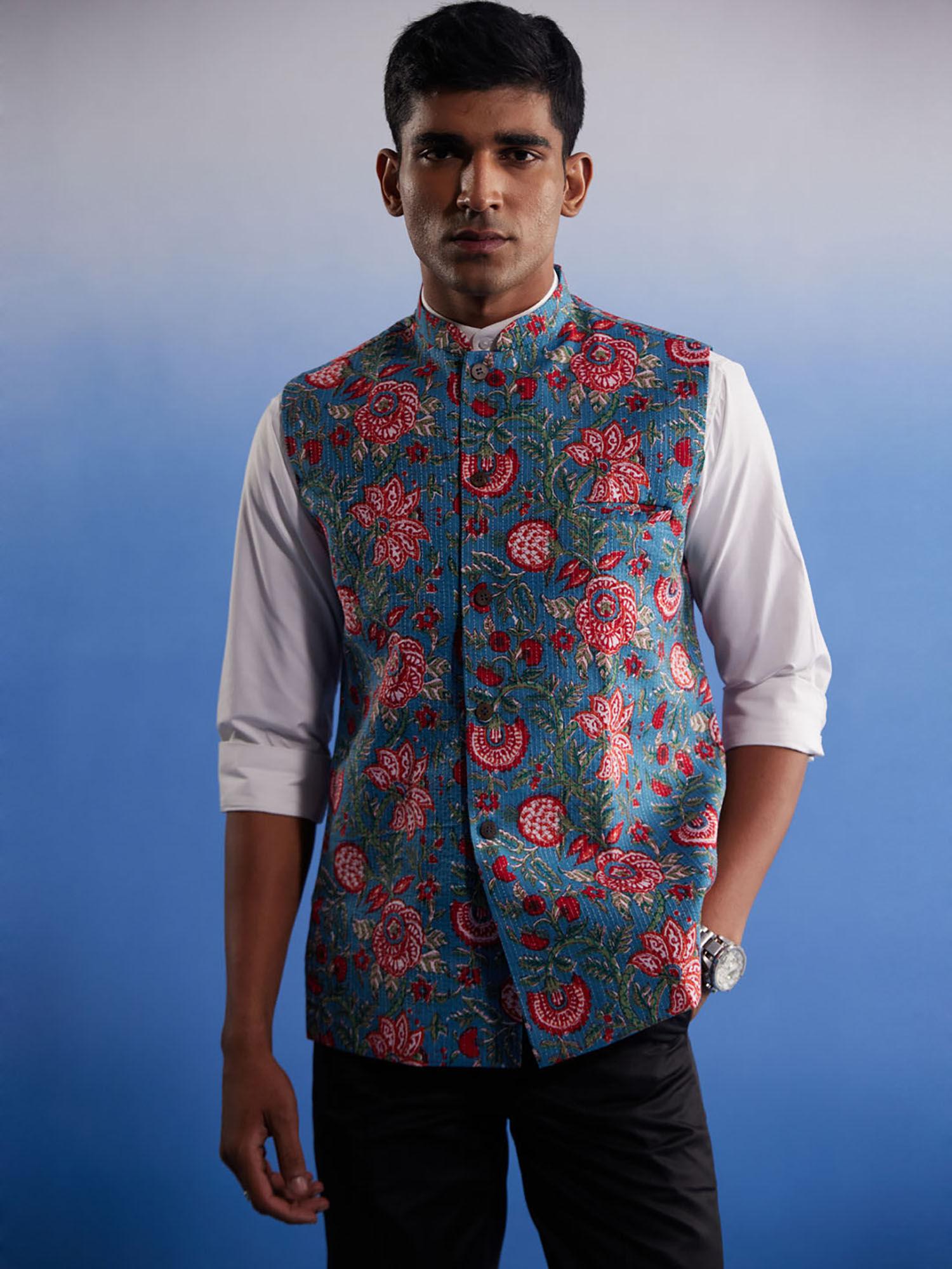 men's aqua - nehru jacket