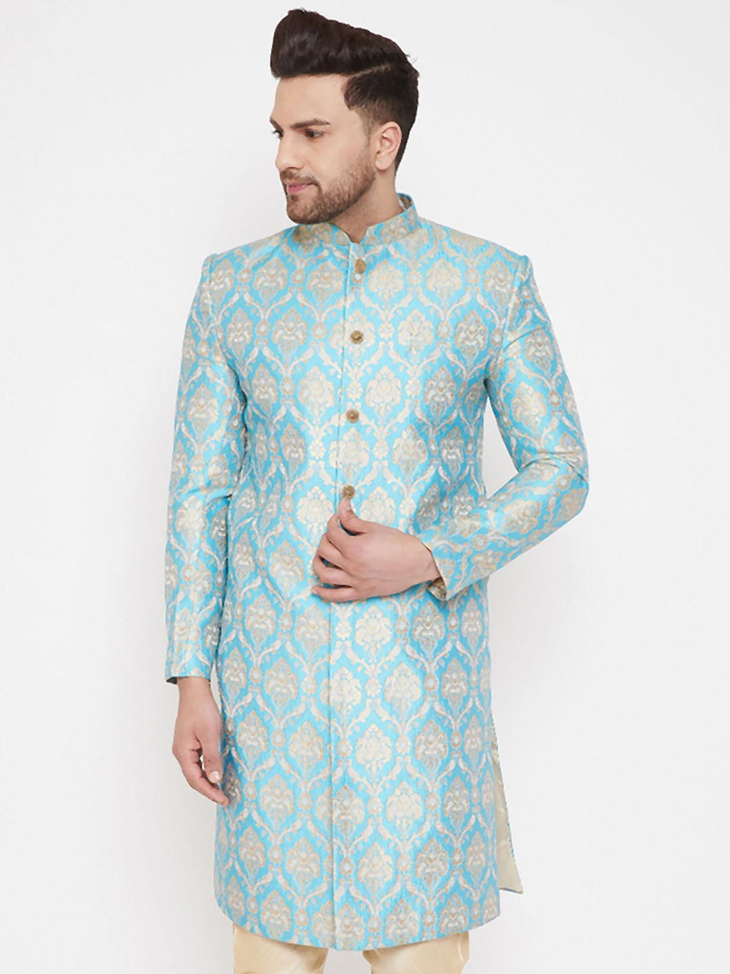 men's aqua silk blend sherwani