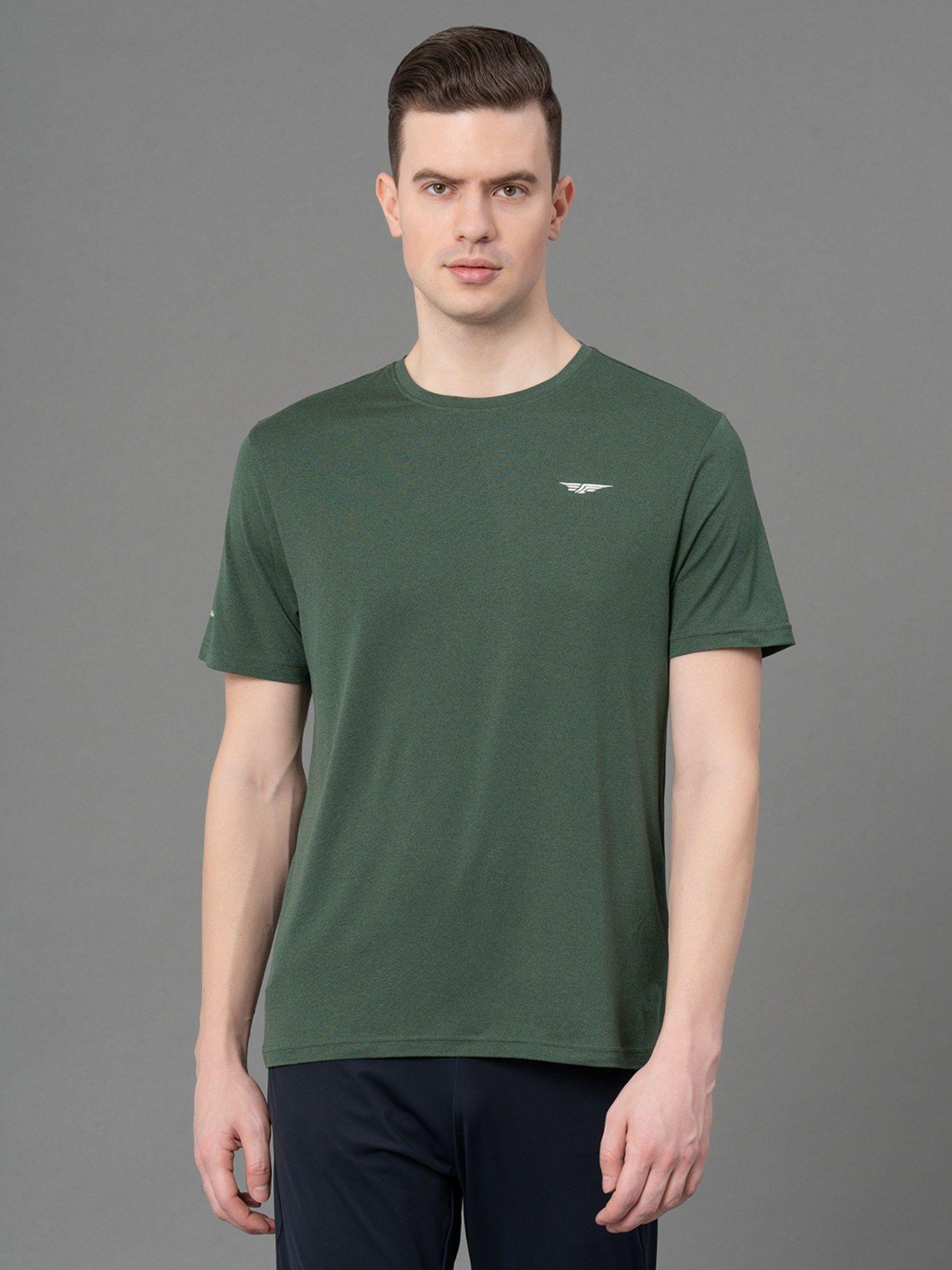 men's army green solid polyester spandex activewear t-shirt
