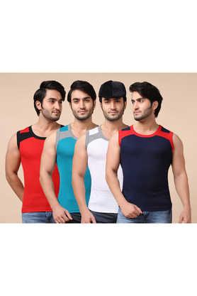 men's assorted pack of 4 cotton gym vest - multi
