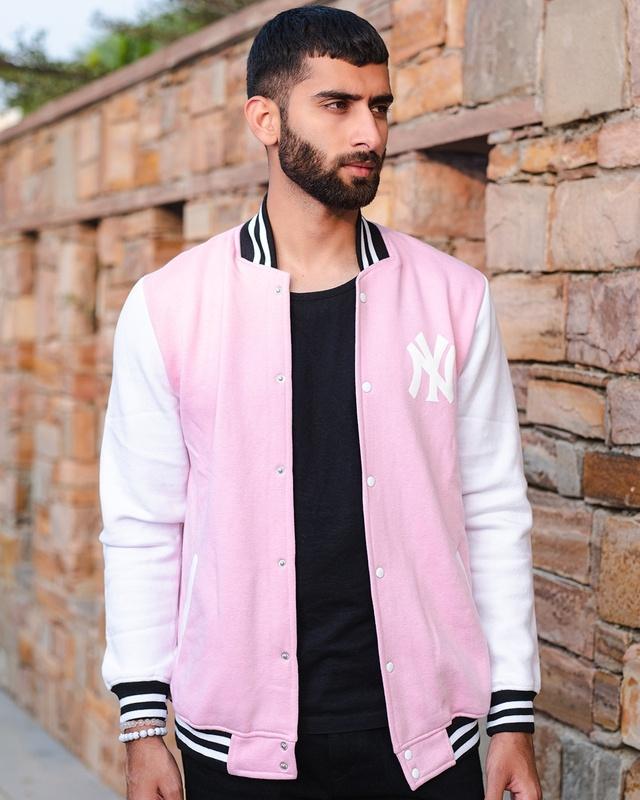 men's baby pink ny printed jacket