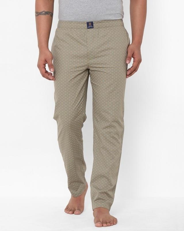 men's beige all over printed cotton lounge pants