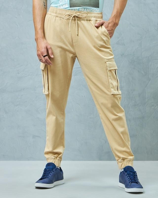 men's beige overised cargo trousers