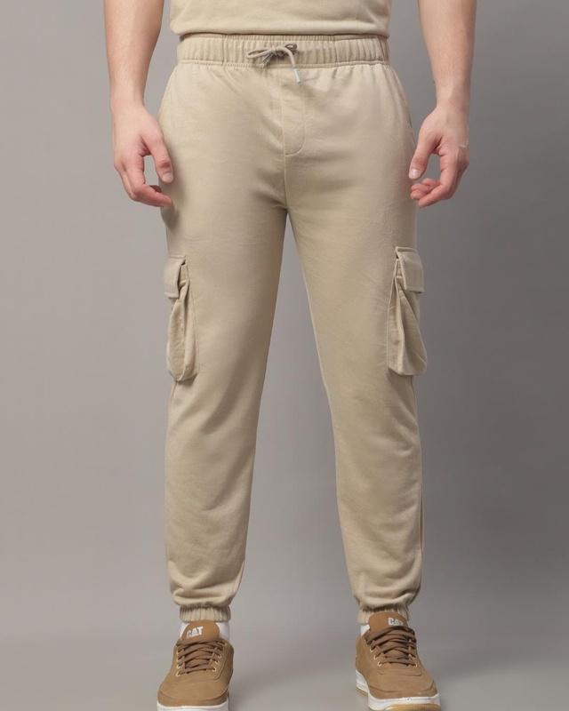 men's beige relaxed fit cargo joggers
