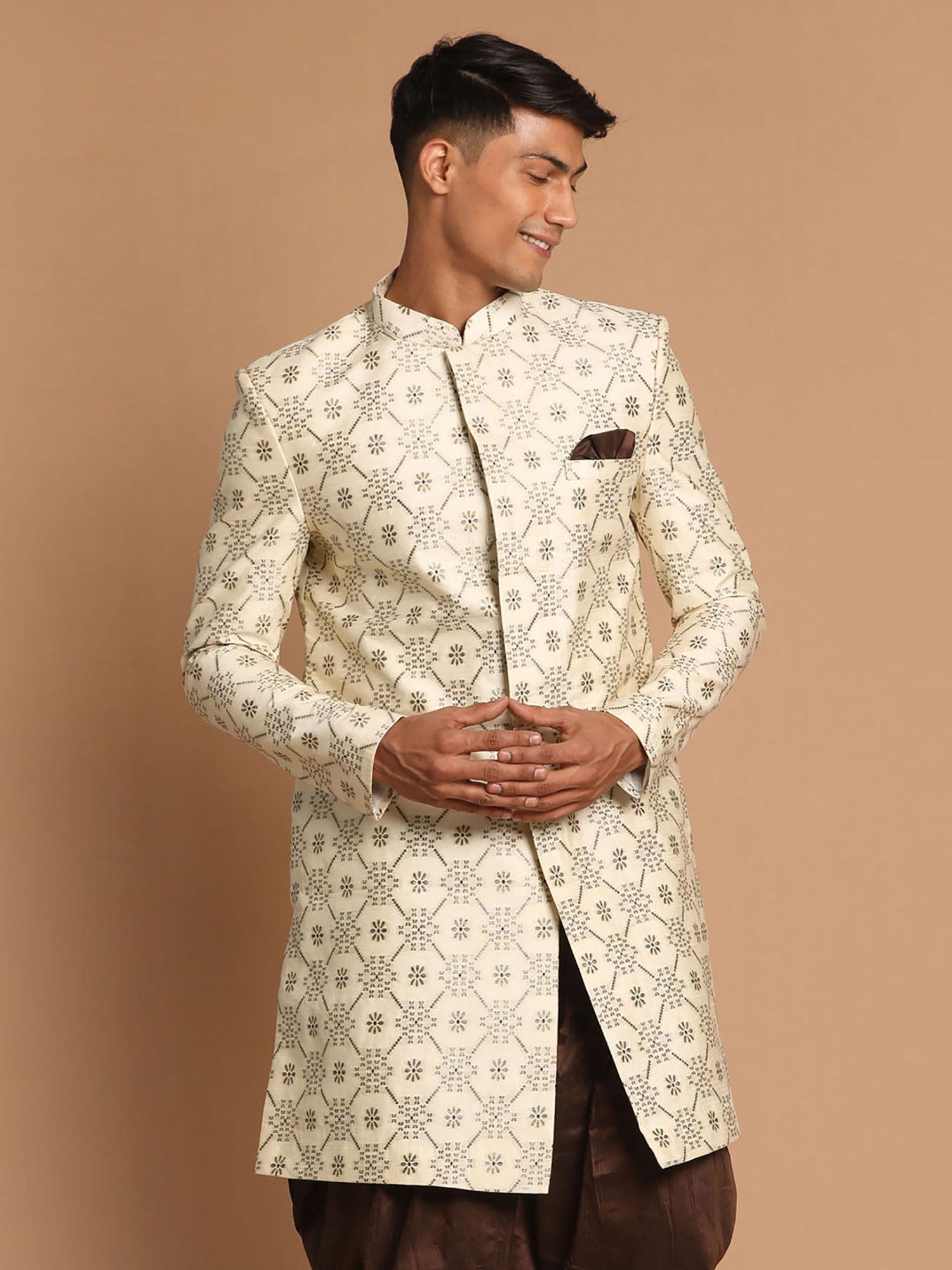 men's beige silk blend sherwani