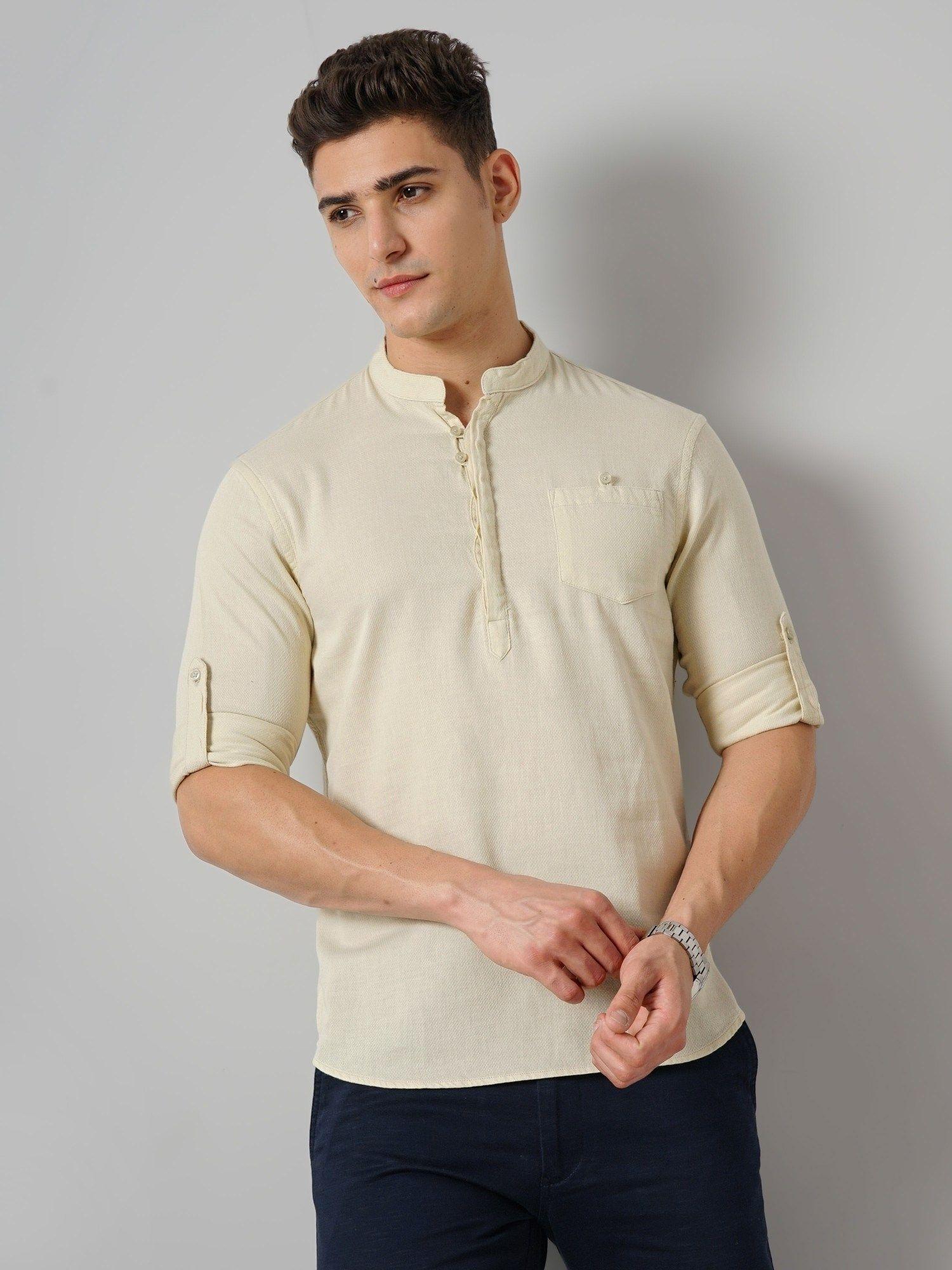 men's beige solid casual shirt