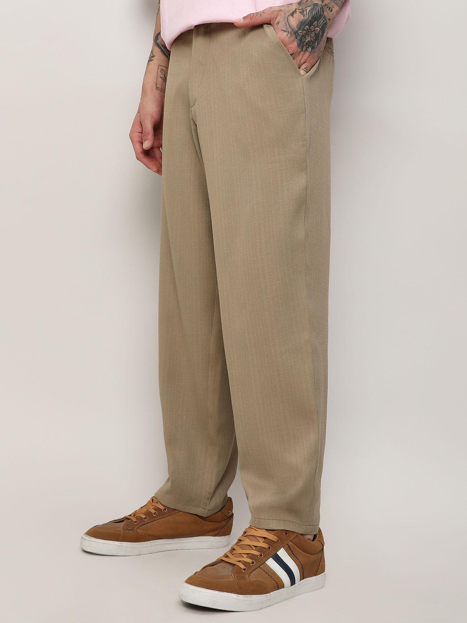 men's beige solid tailored trousers