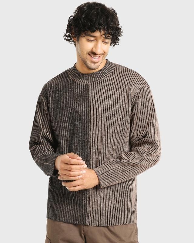 men's black & brown color block oversized sweater