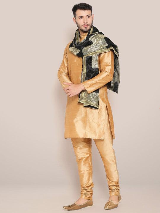 men's black & gold phulkari chiffon dupatta