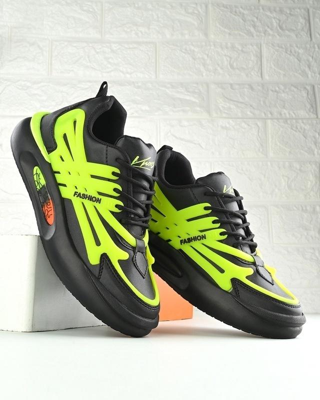 men's black & green color block sneakers