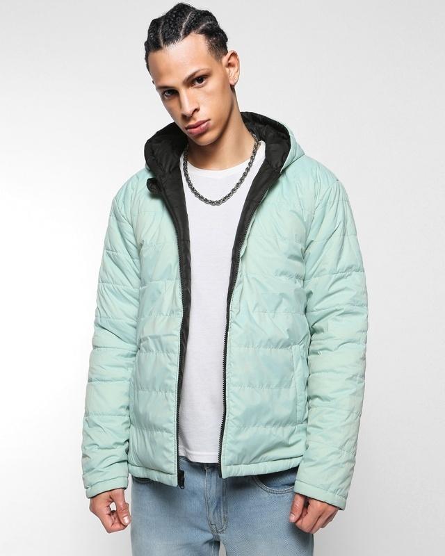 men's black & green oversized reversible puffer jacket