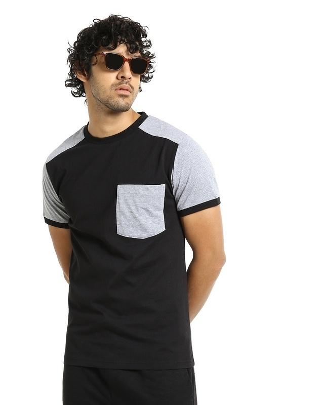 men's black & grey color block pocket t-shirt