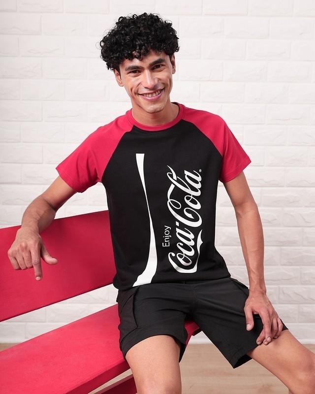 men's black & red coca cola wave graphic printed t-shirt