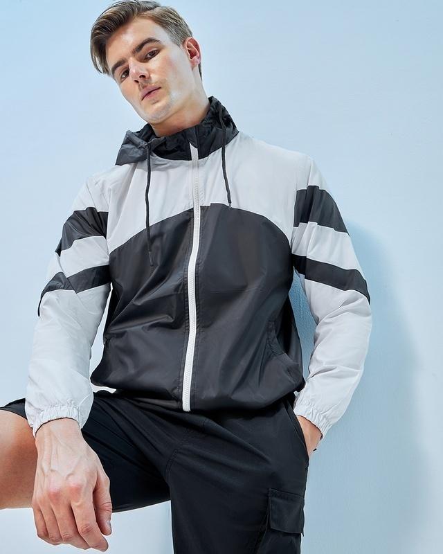 men's black & white color block windcheater jacket