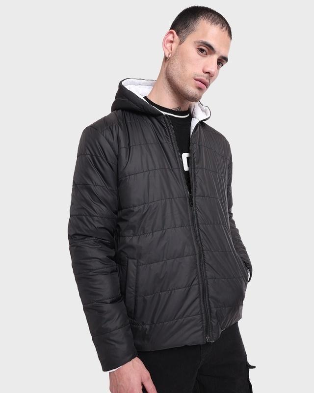 men's black & white reversible oversized puffer jacket