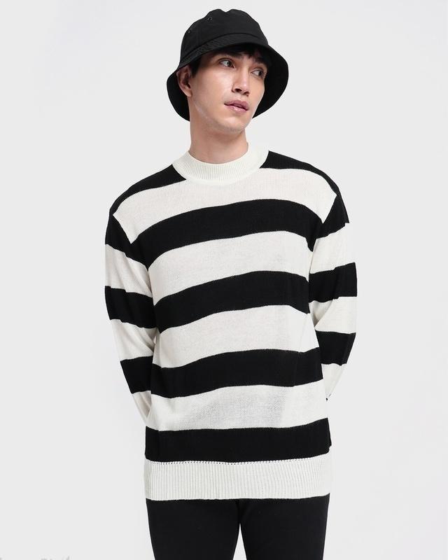 men's black & white striped oversized sweater