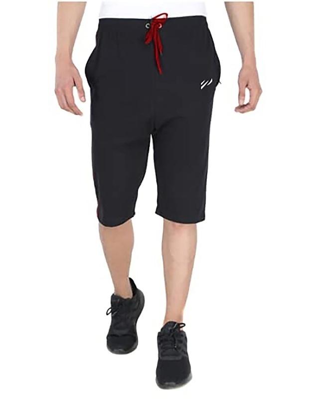 men's black 3/4th cotton blend shorts