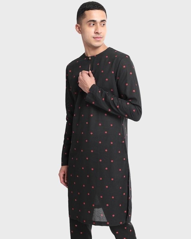 men's black all over mataka printed relaxed fit mid kurta