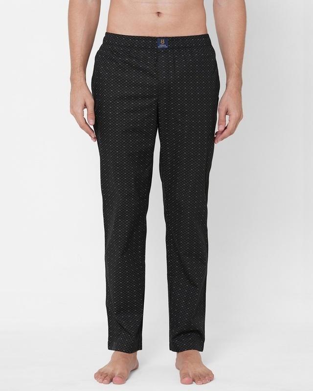 men's black all over printed cotton lounge pants