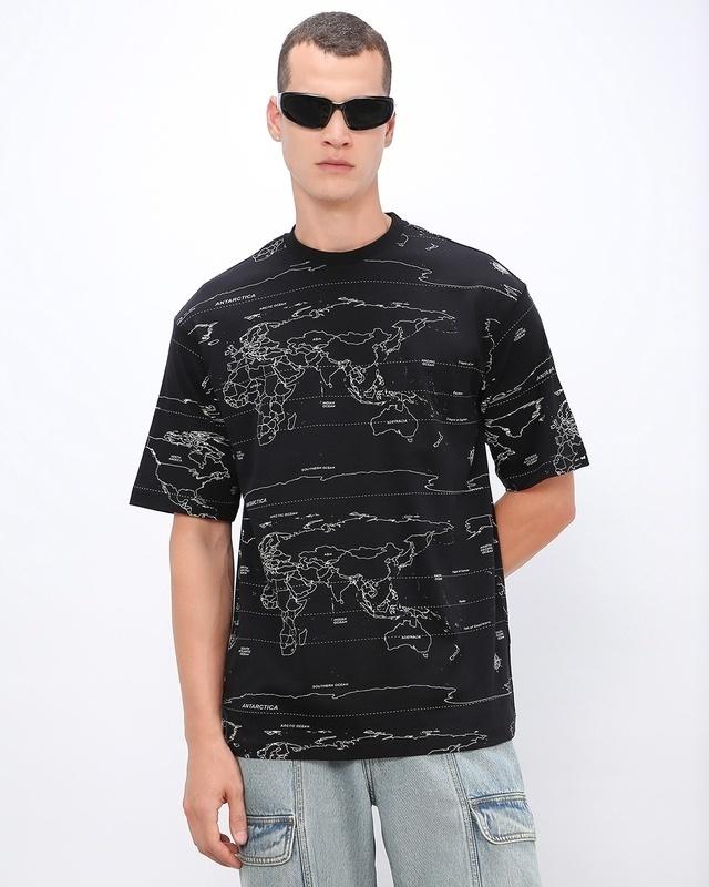 men's black all over printed oversized t-shirt