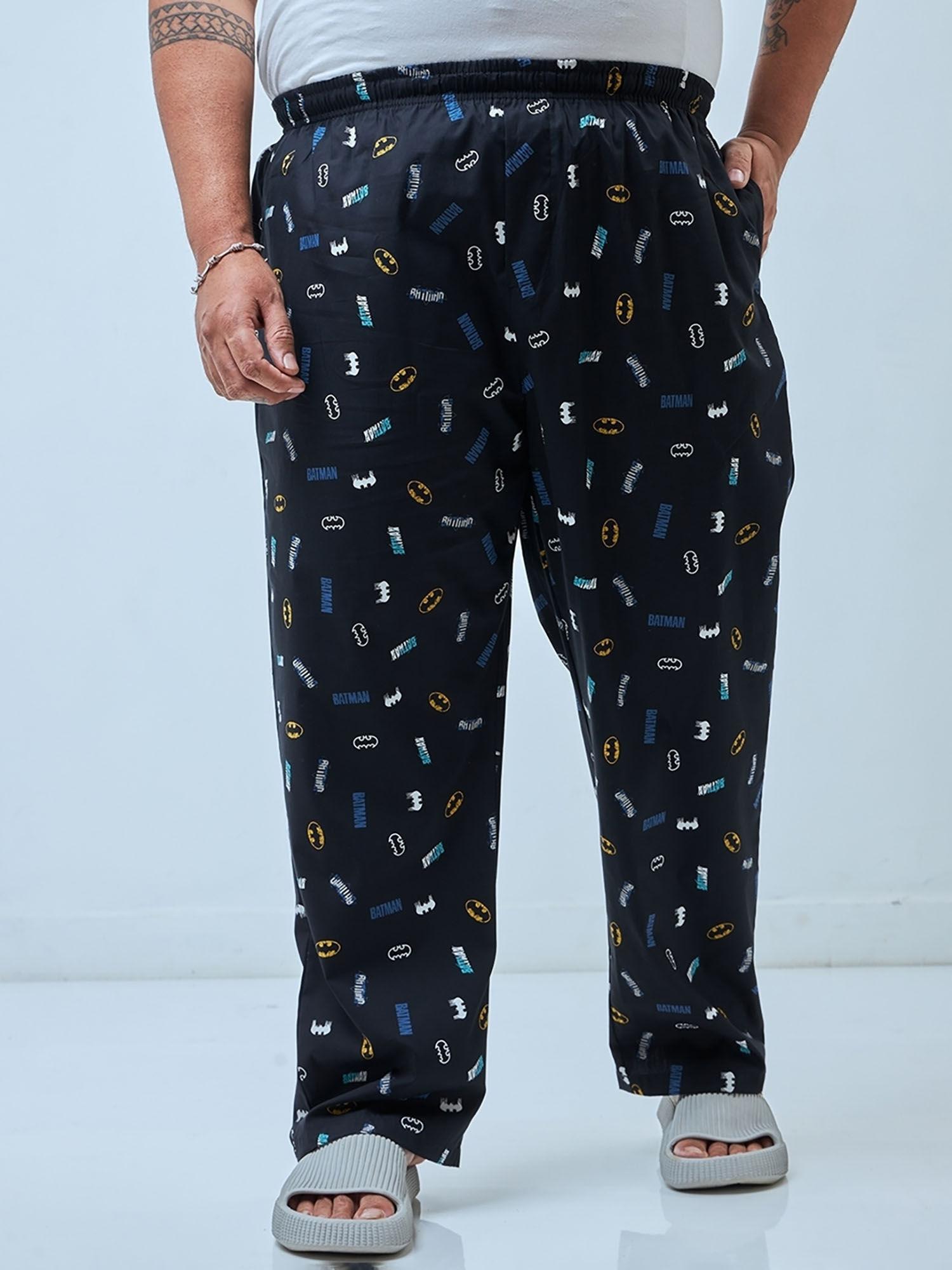 men's black all over printed plus size pyjama