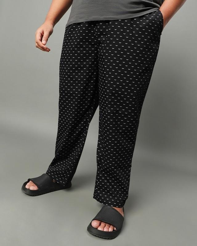 men's black all over printed plus size pyjamas