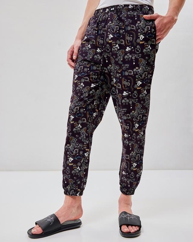 men's black all over printed pyjamas