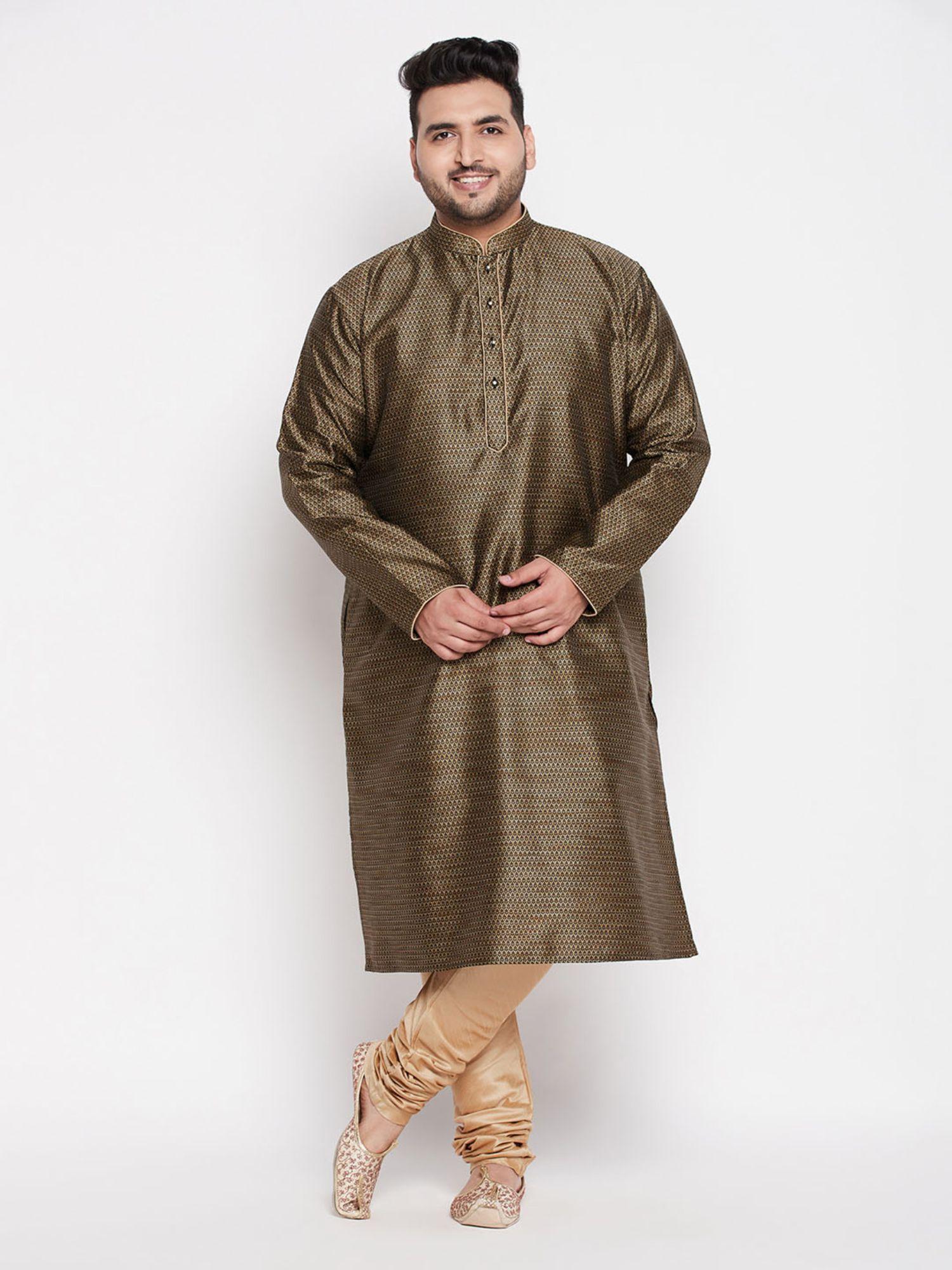 men's black and rose gold silk blend kurta pyjama (set of 2)