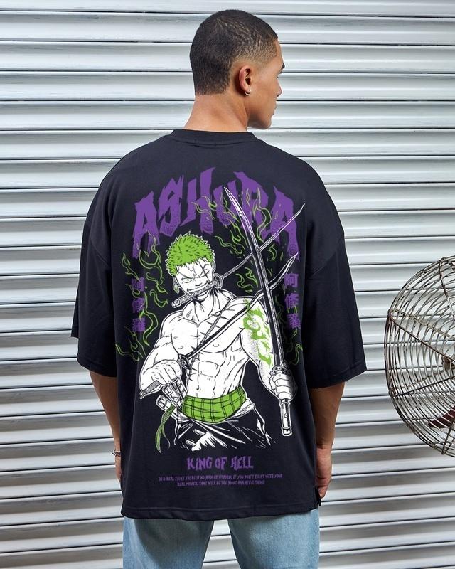 men's black ashura graphic print oversized t-shirt