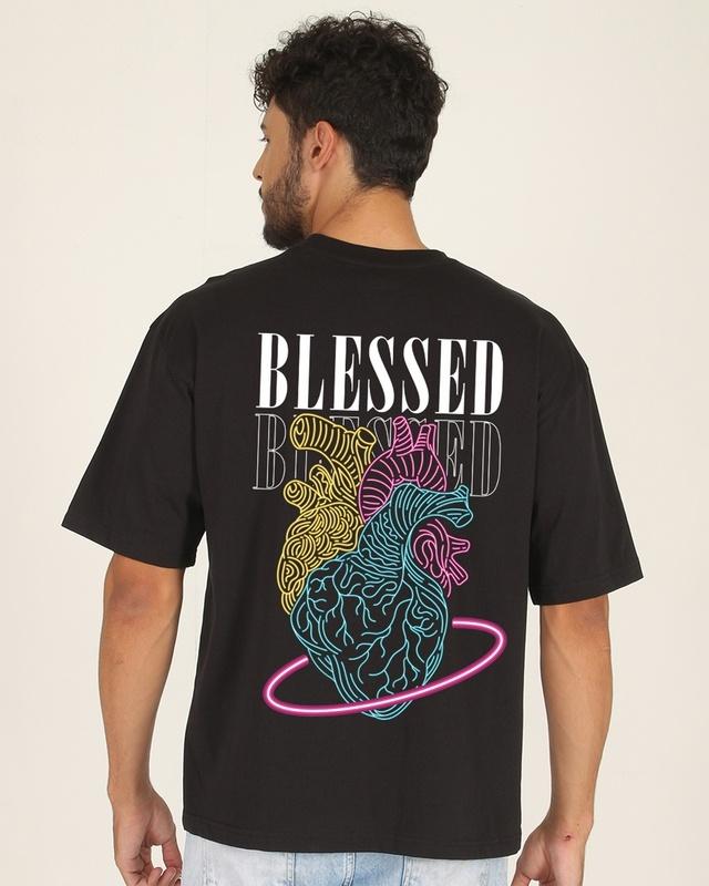 men's black blessed graphic printed oversized t-shirt