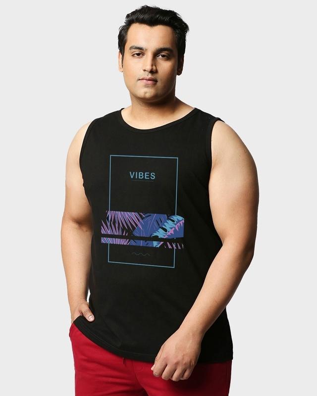 men's black blue vibes graphic printed plus size vest