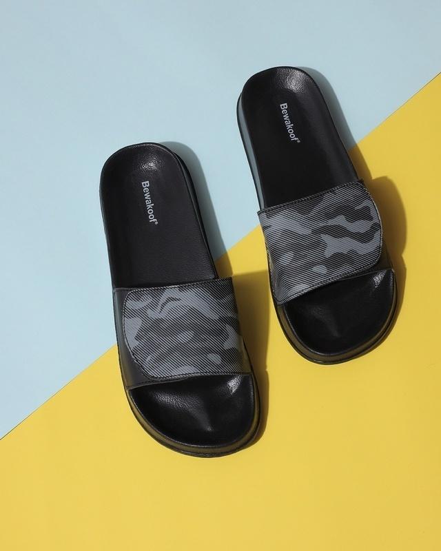 men's black camouflage lightweight adjustable strap sliders