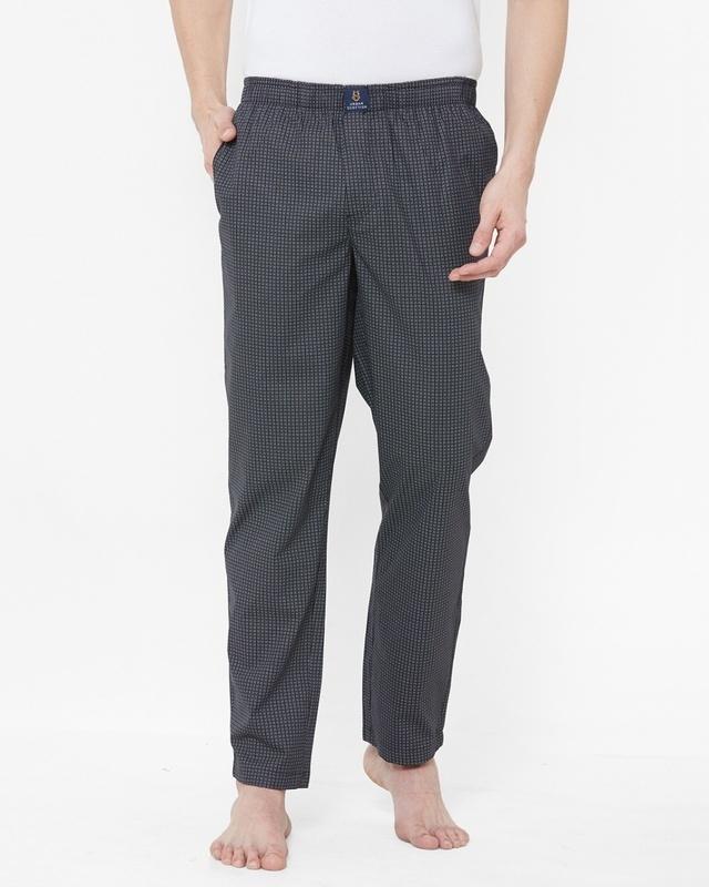 men's black checked cotton lounge pants