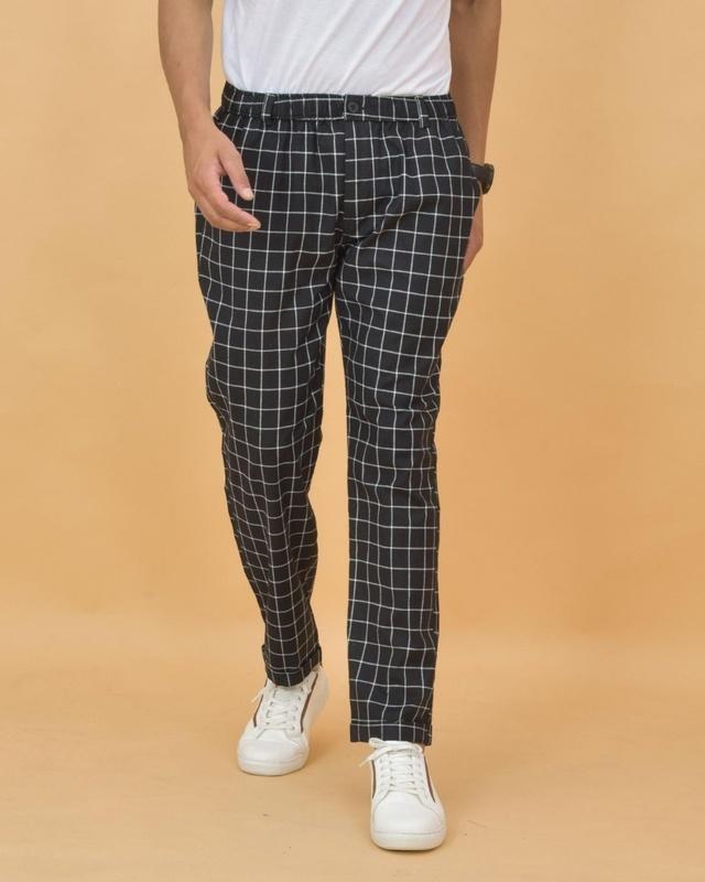 men's black checked trousers