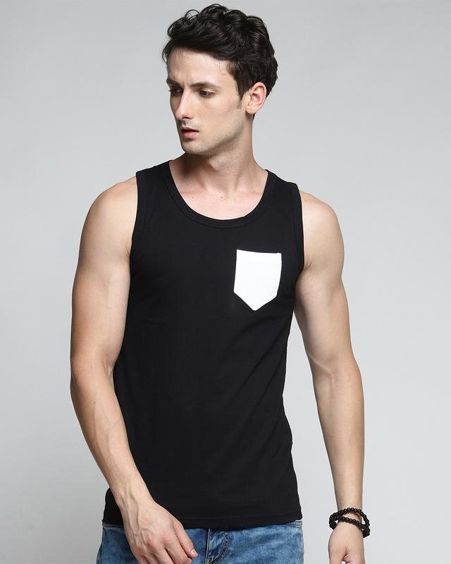 men's black color block vest