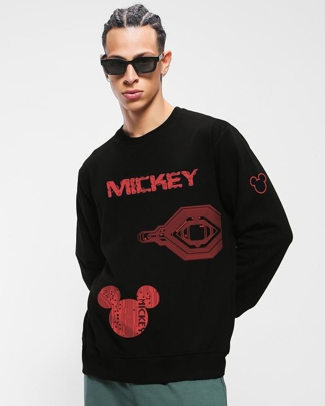 men's black cyber mickey graphic printed oversized sweatshirt