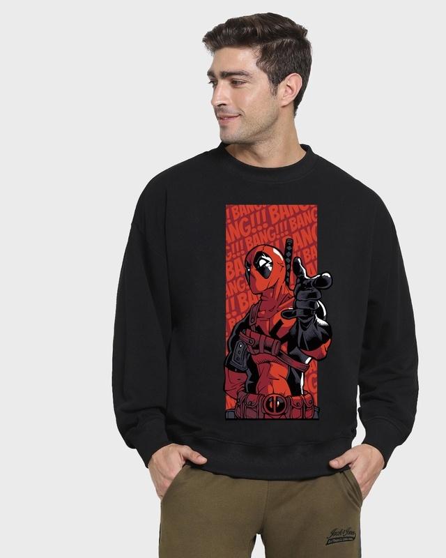 men's black deadpool reloaded graphic printed oversized sweatshirt
