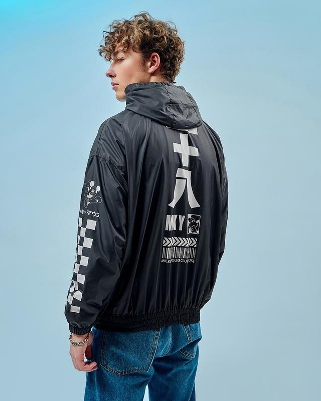 men's black drop graphic printed super loose windcheater jacket