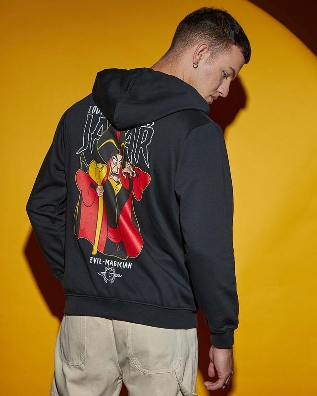 men's black evil magician graphic printed zipper hoodies