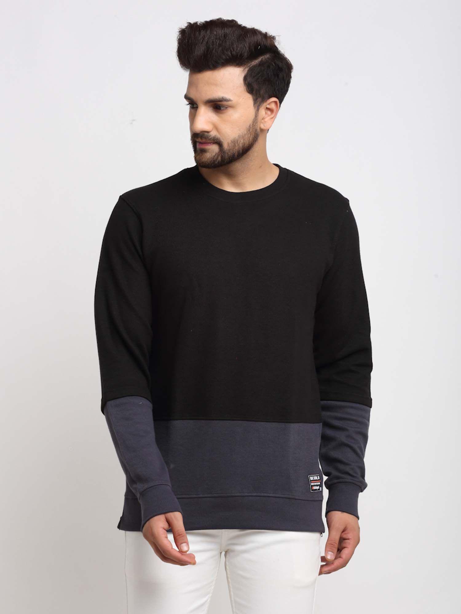 men's black full sleeve colour blocked round neck sweatshirt