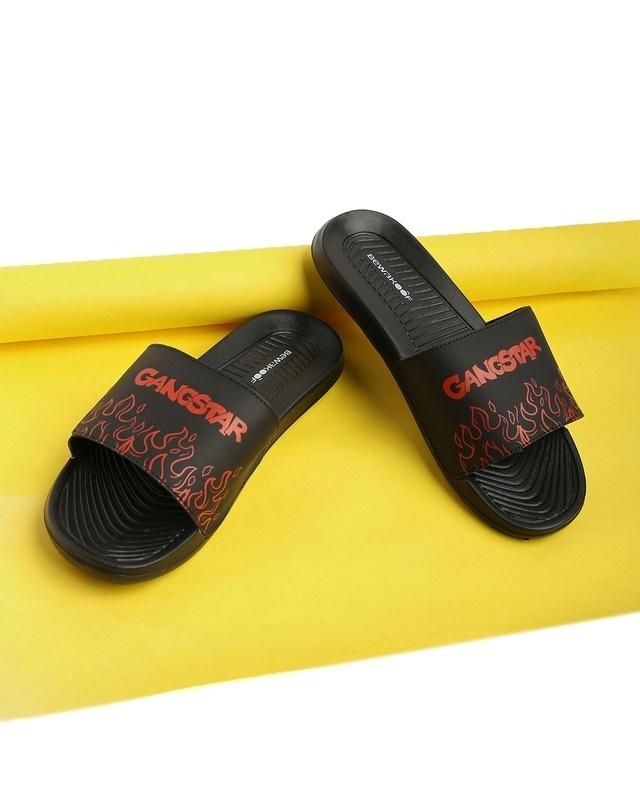 men's black gangstar printed comfysole sliders