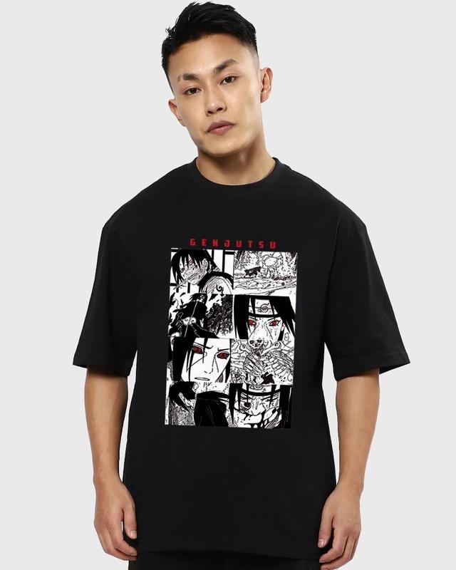 men's black genjutsu graphic printed t-shirt
