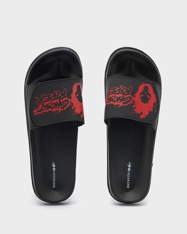 men's black ghost rider printed velcro sliders