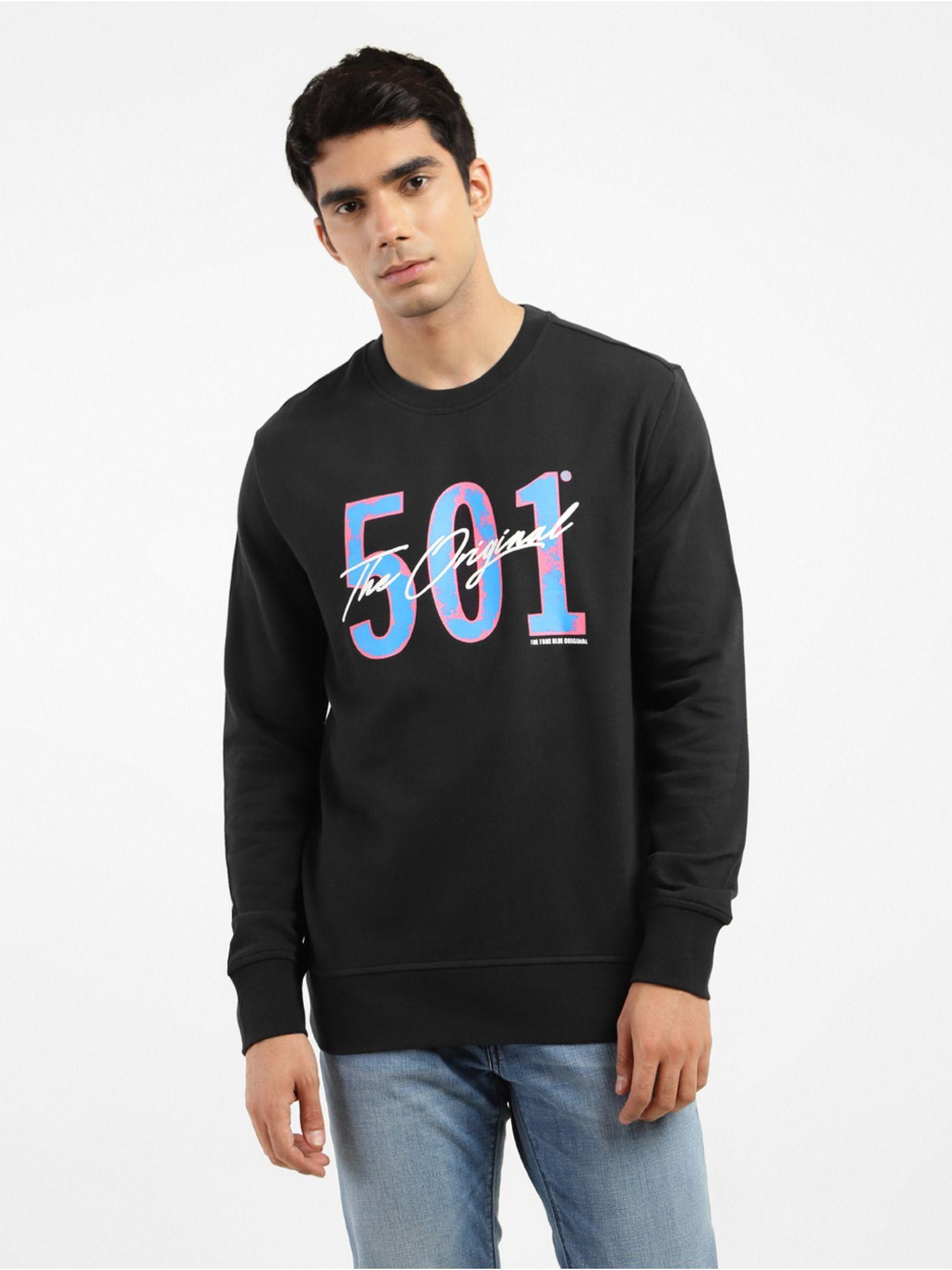 men's black graphic printed crew neck sweatshirt