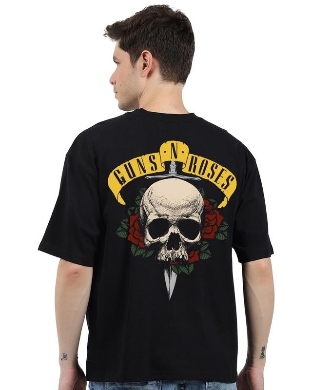 men's black guns and roses graphic printed oversized t-shirt