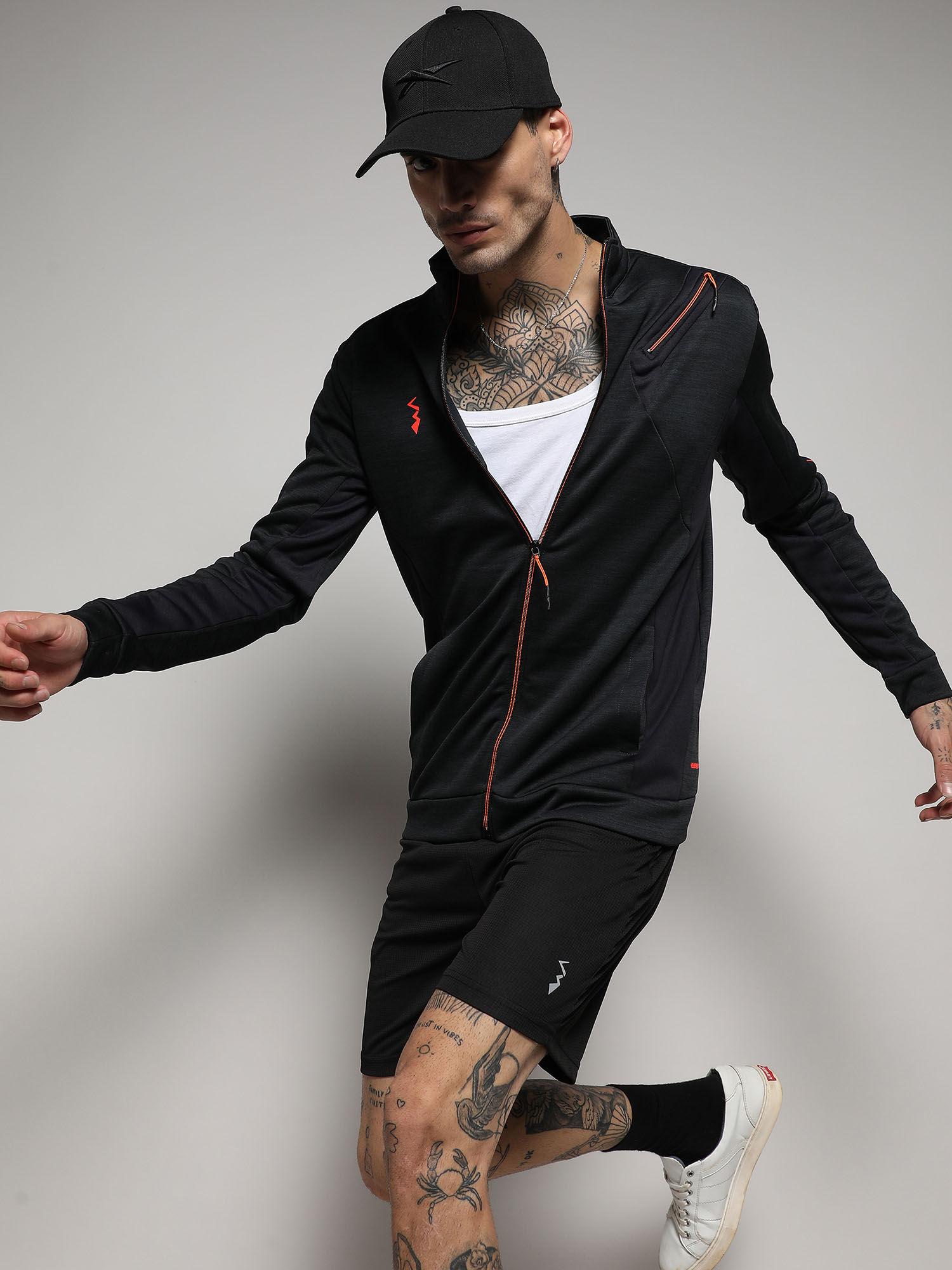 men's black heathered activewear jacket with reflective detail