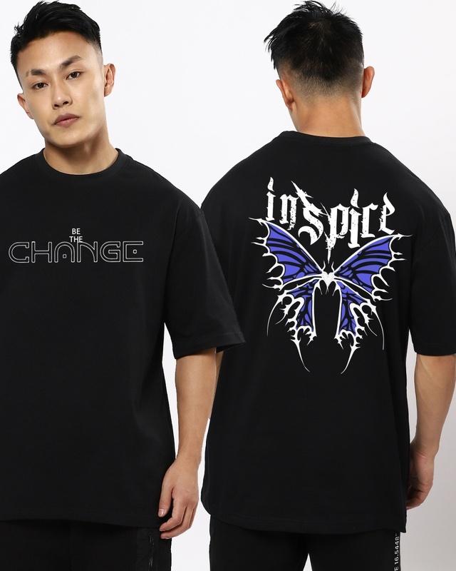 men's black inspire graphic printed oversized t-shirt