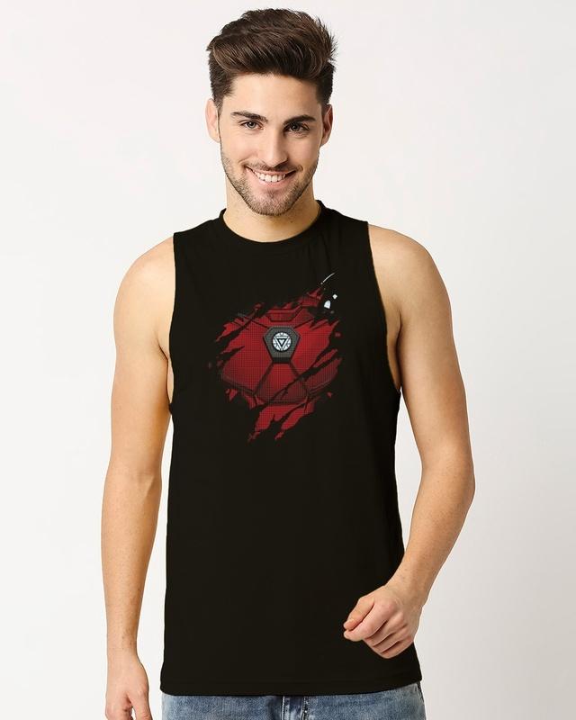 men's black iron man of war graphic printed vest