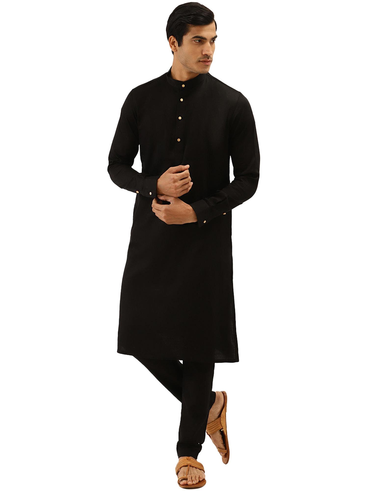 men's black kurta with pencil pajama (set of 2)