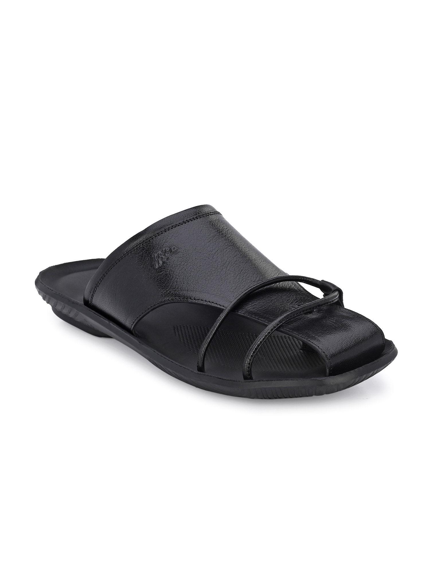 men's black leather indoor outdoor comfort slippers